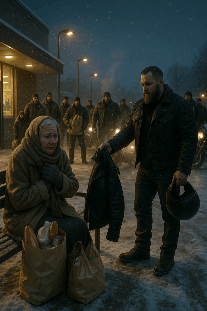 An Elderly Woman Was Left Freezing Outside a Grocery Store by Her Own Son — Then 20 Bikers Pulled In, and What They Did Next Stunned Everyone